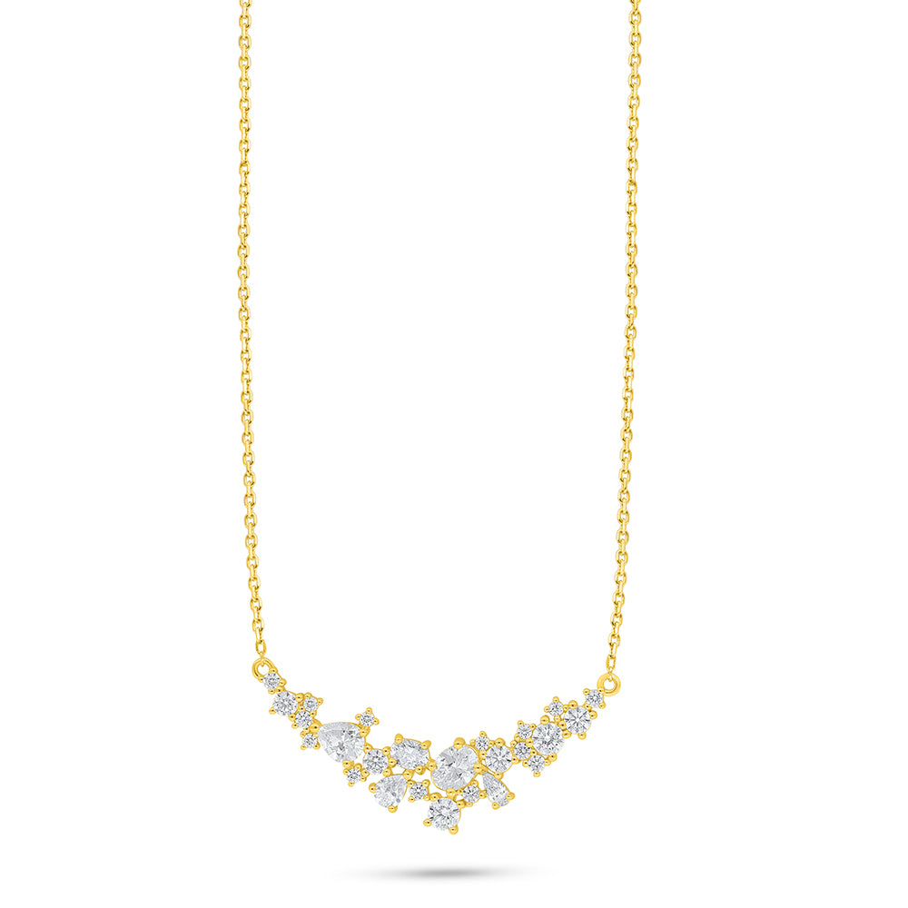 عقد من الفضة الخالصة عيار 925 مطلي ذهبي مرصع فص ابيض