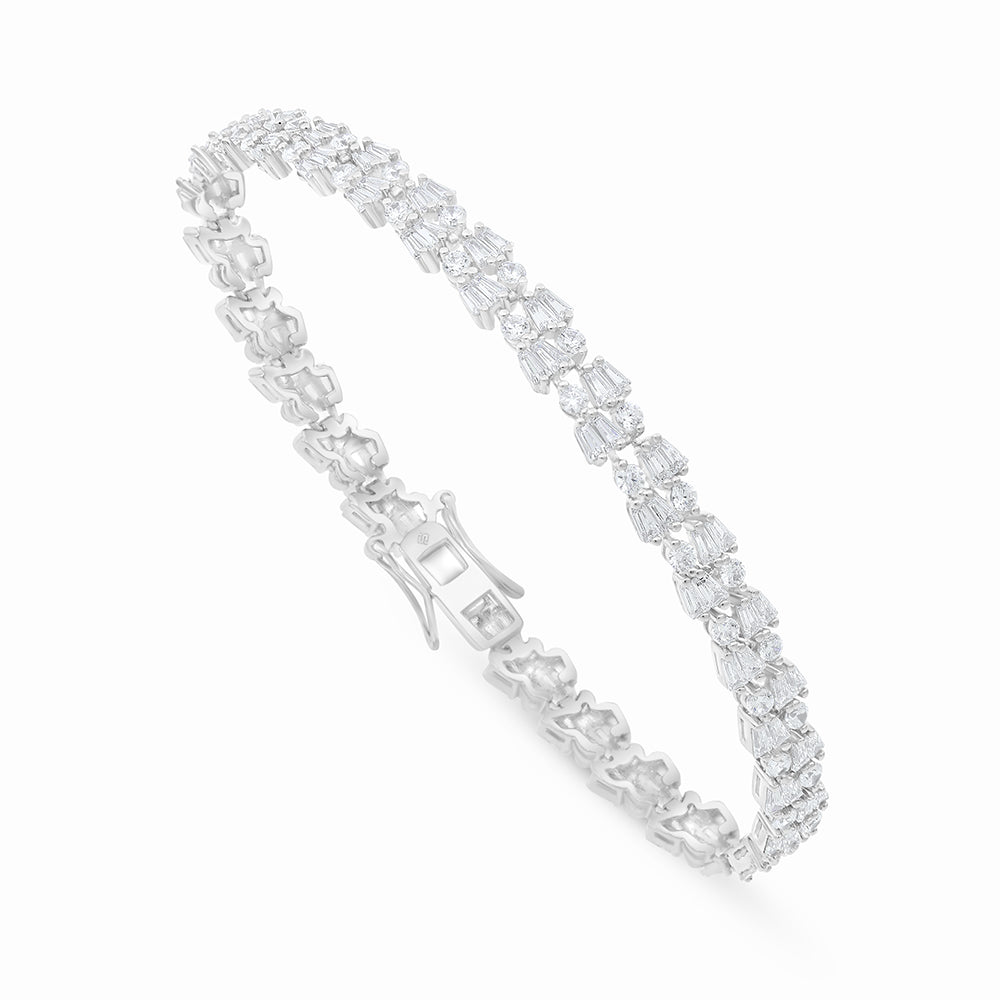 Sterling Silver 925 Bracelet Rhodium Plated Embedded With White Zircon