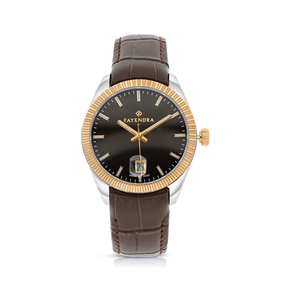 Stainless Steel 316 Watch Steel And Rose Gold Color Brown Leather For Men - BROWN DIAL