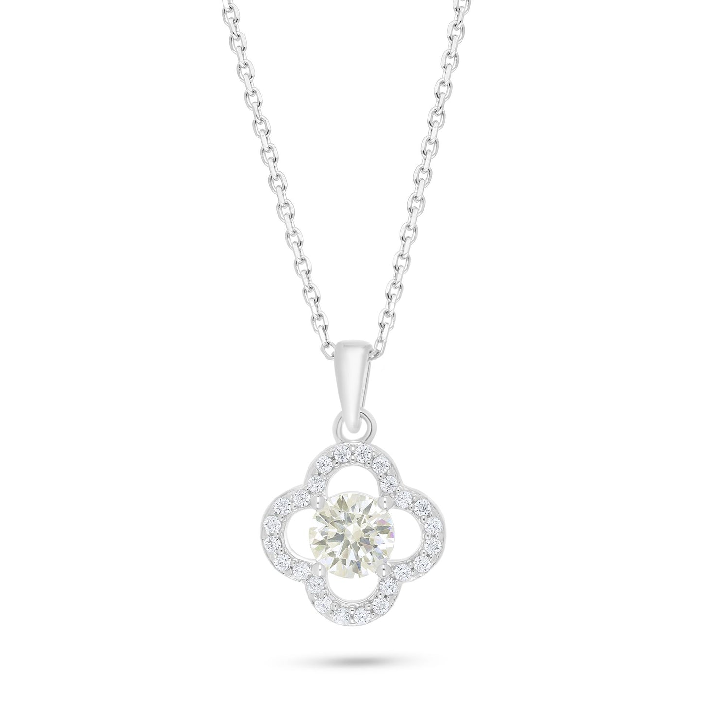 Sterling Silver 925 Necklace Rhodium Plated Embedded With Diamond Zircon And White Zircon