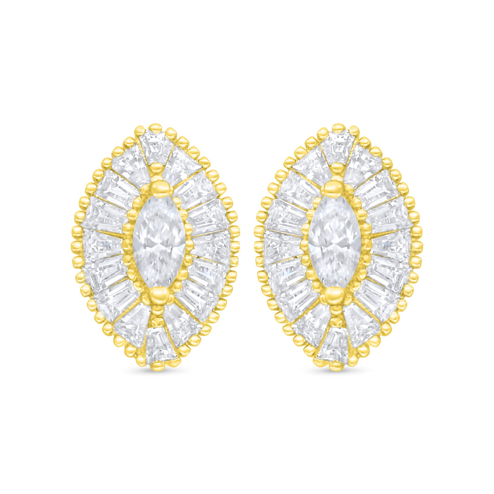 Sterling Silver 925 Earring Golden Plated Embedded With White Zircon