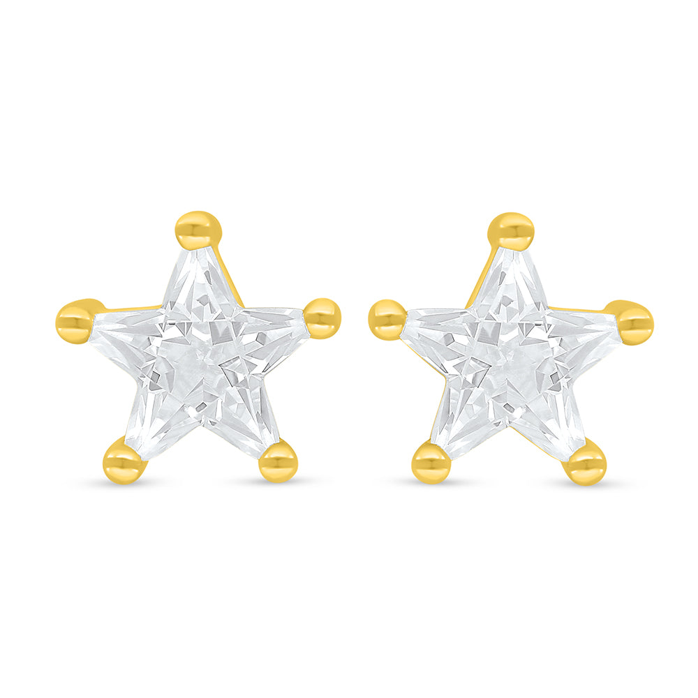 Sterling Silver 925 Earring Golden Plated Embedded With White Zircon