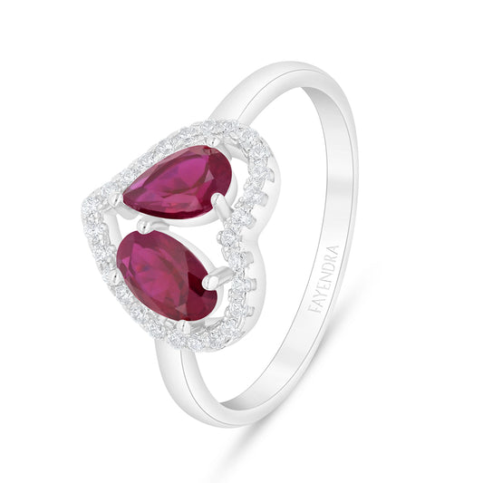 Sterling Silver 925 Ring Rhodium Plated Embedded With Ruby Corundum And White Zircon
