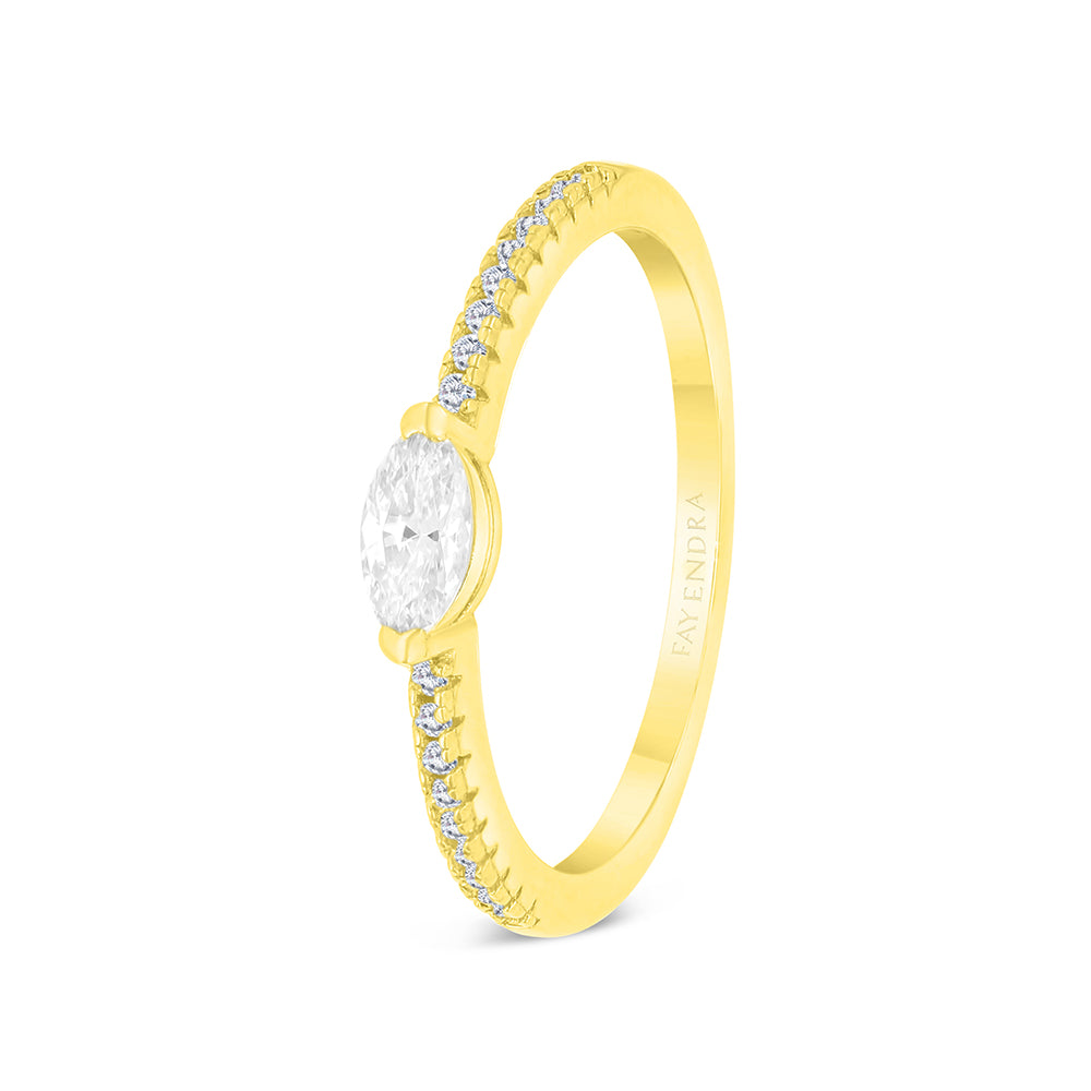 Sterling Silver 925 Ring Gold Plated Embedded With Yellow Zircon And White CZ