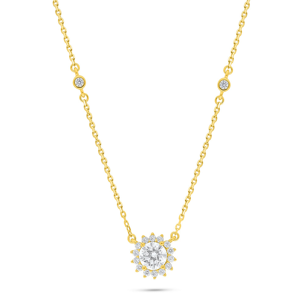 Sterling Silver 925 Necklace Golden Plated Embedded With White Zircon