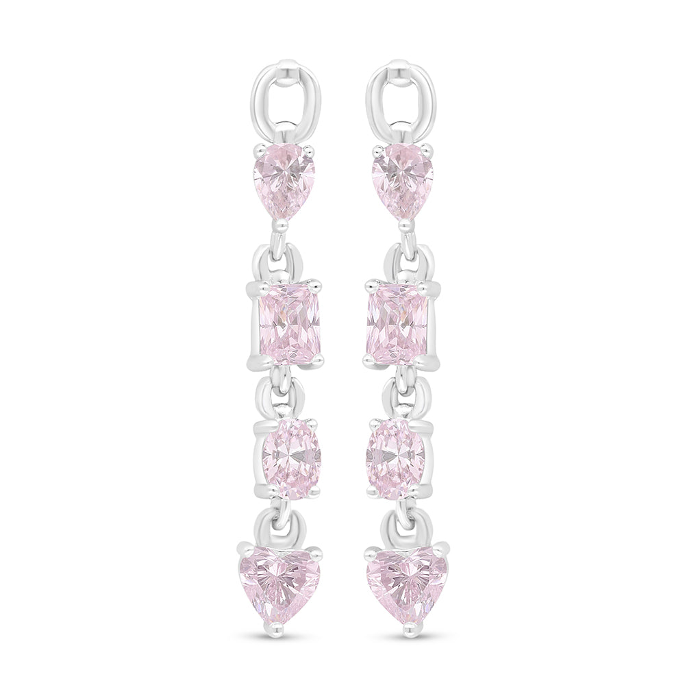 Sterling Silver 925 Earring Rhodium Plated Embedded With Pink Zircon And White Zircon