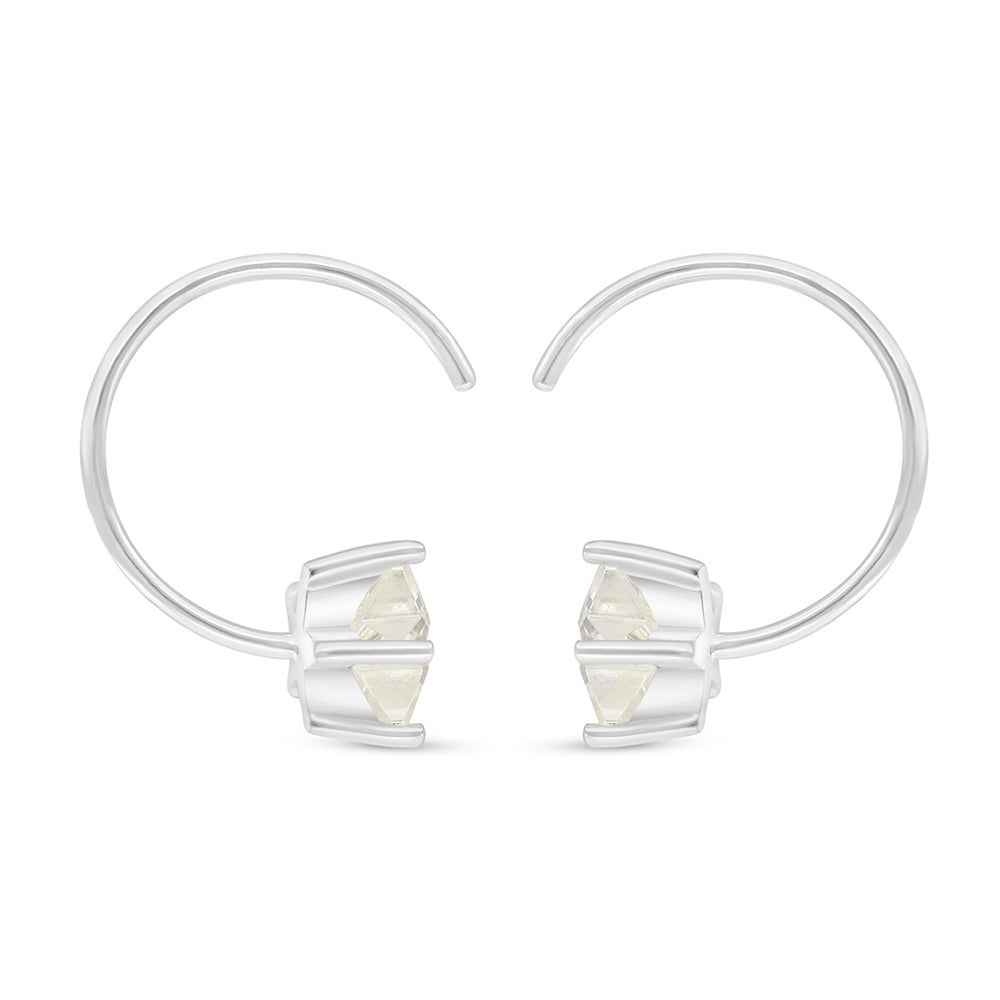 Sterling Silver 925 Earring Rhodium Plated Embedded With Yellow Diamond