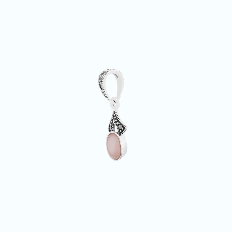 Sterling Silver 925 Pendant Embedded With Natural Pink Shell And Marcasite Stones