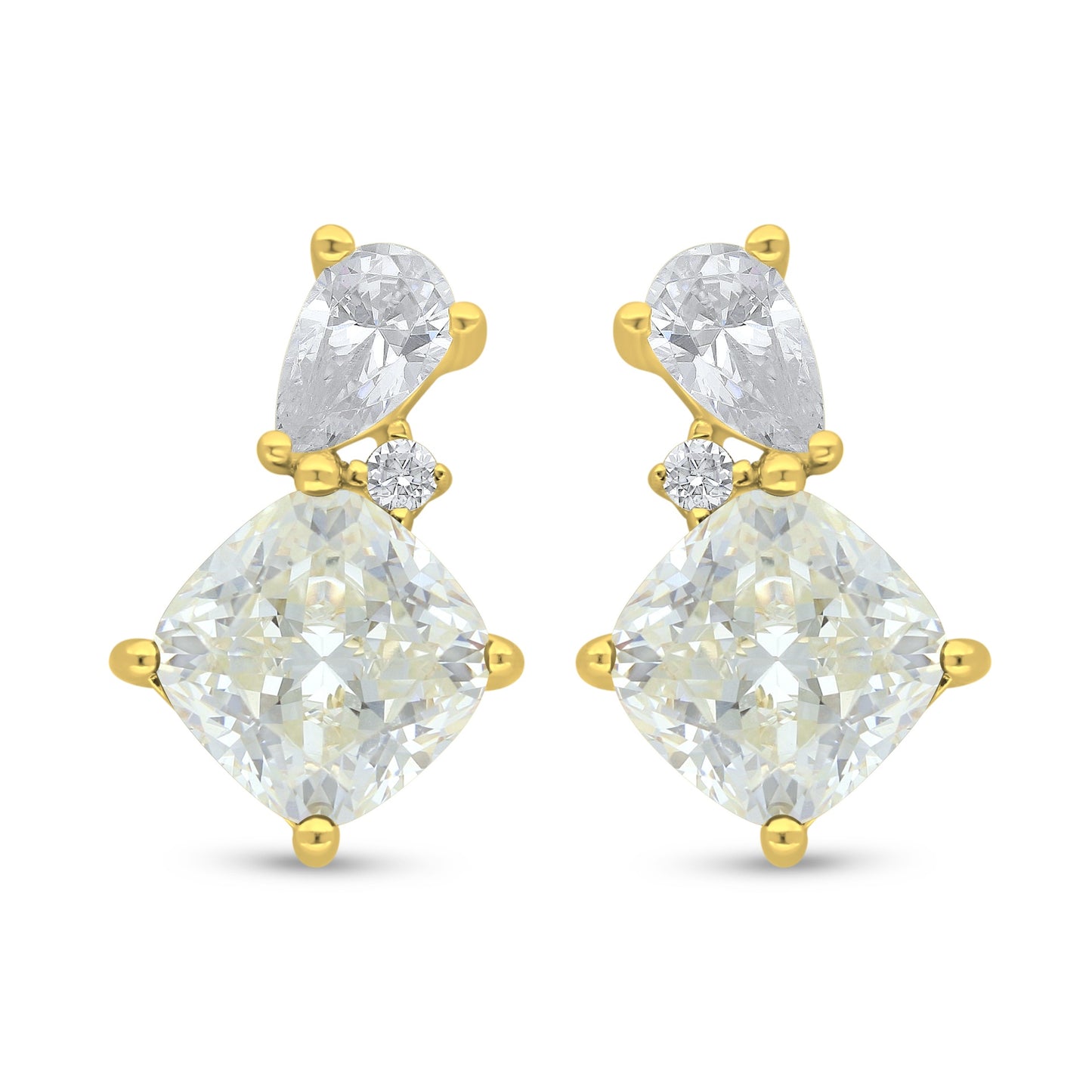 Sterling Silver 925 Earring Golden Plated Embedded With Yellow Diamond And White Zircon