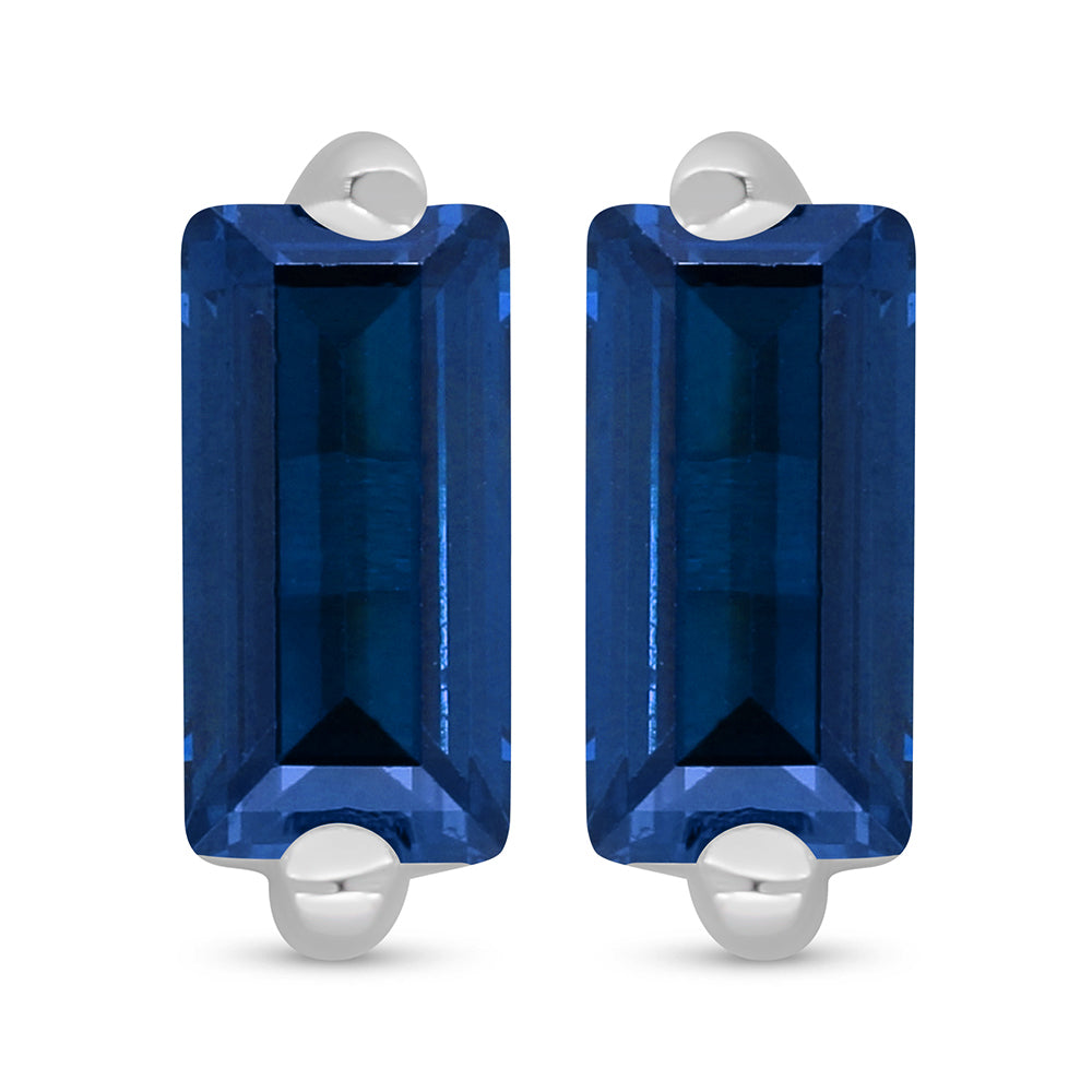 Sterling Silver 925 Earring Rhodium Plated Embedded With Sapphire Corundum