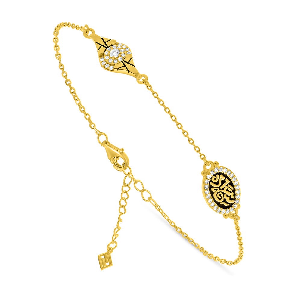 Sterling Silver 925 Bracelet Golden Plated Embedded With Black Enemal And White Zircon