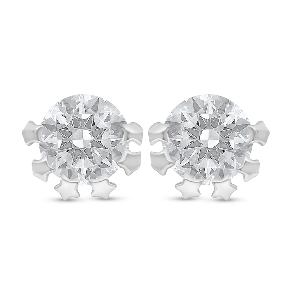 Sterling Silver 925 Earring Rhodium Plated Embedded With White Zircon