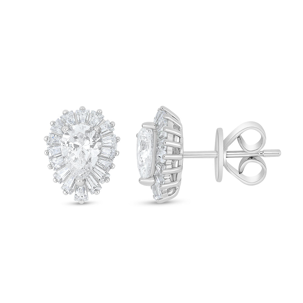 Sterling Silver 925 Earring Rhodium Plated Embedded With White Zircon