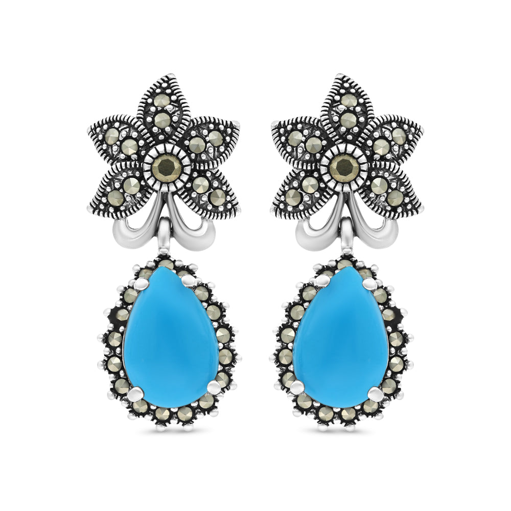 اقراط من الفضة الخالصة عيار 925 مرصعه احجار فيروز معالج و ماركسايت