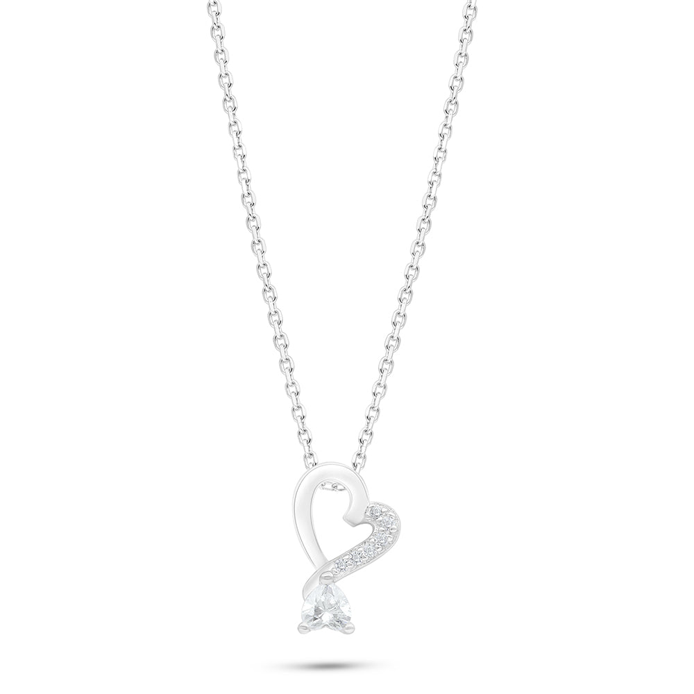 Sterling Silver 925 Necklace Rhodium Plated Embedded With White Zircon
