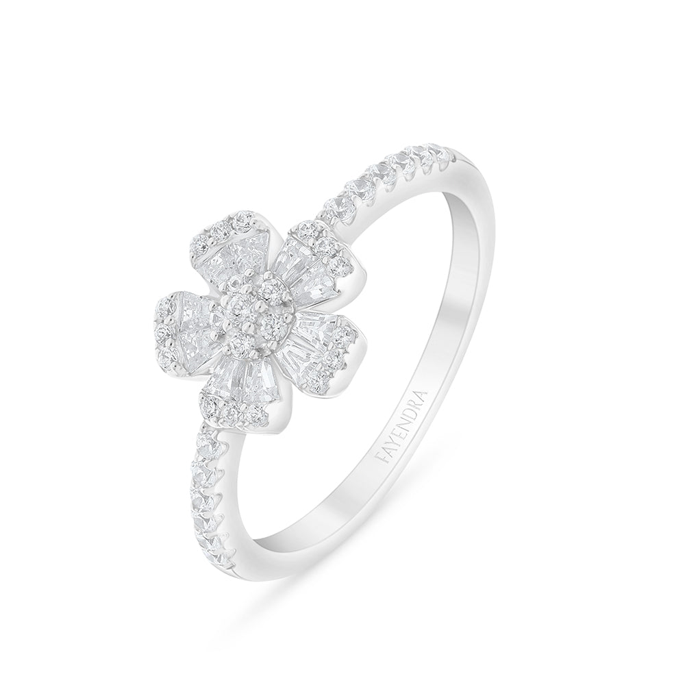 Sterling Silver 925 Ring Rhodium Plated Embedded With White Zircon