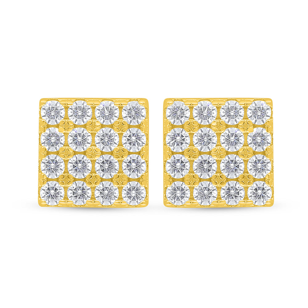 Sterling Silver 925 Earring Golden Plated Embedded With White Zircon