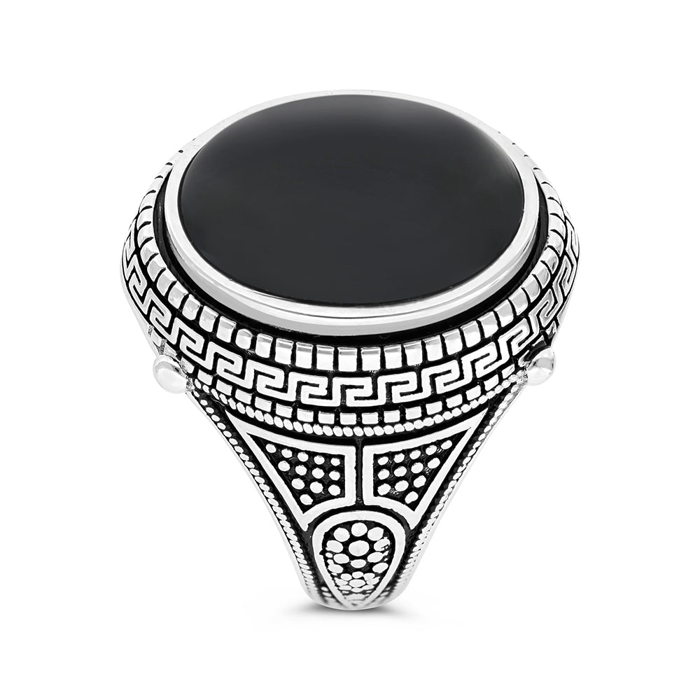 Sterling Silver 925 Ring Rhodium Plated Black Agate For Men