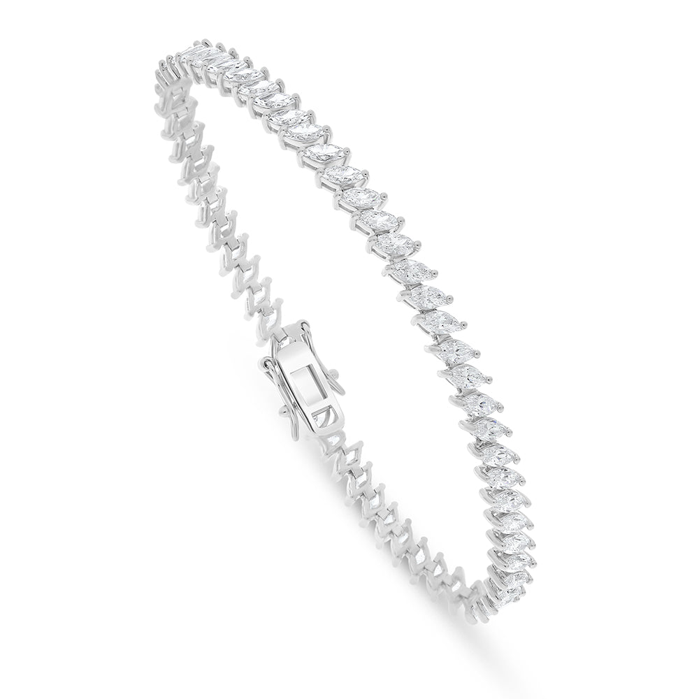 Sterling Silver 925 Bracelet Rhodium Plated Embedded With White Zircon