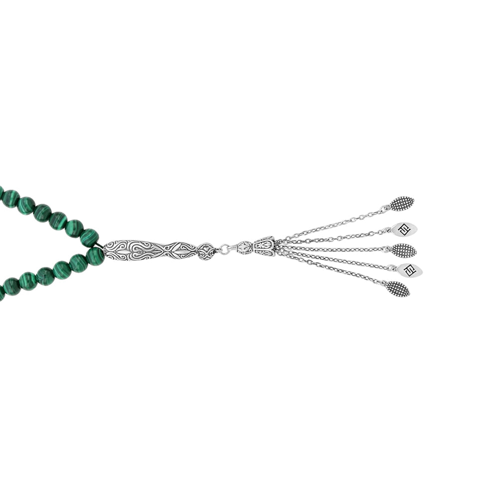 Rosary 66 Sterling Silver 925 Set Oxidized With Malachite Bead 08 ML LOGO