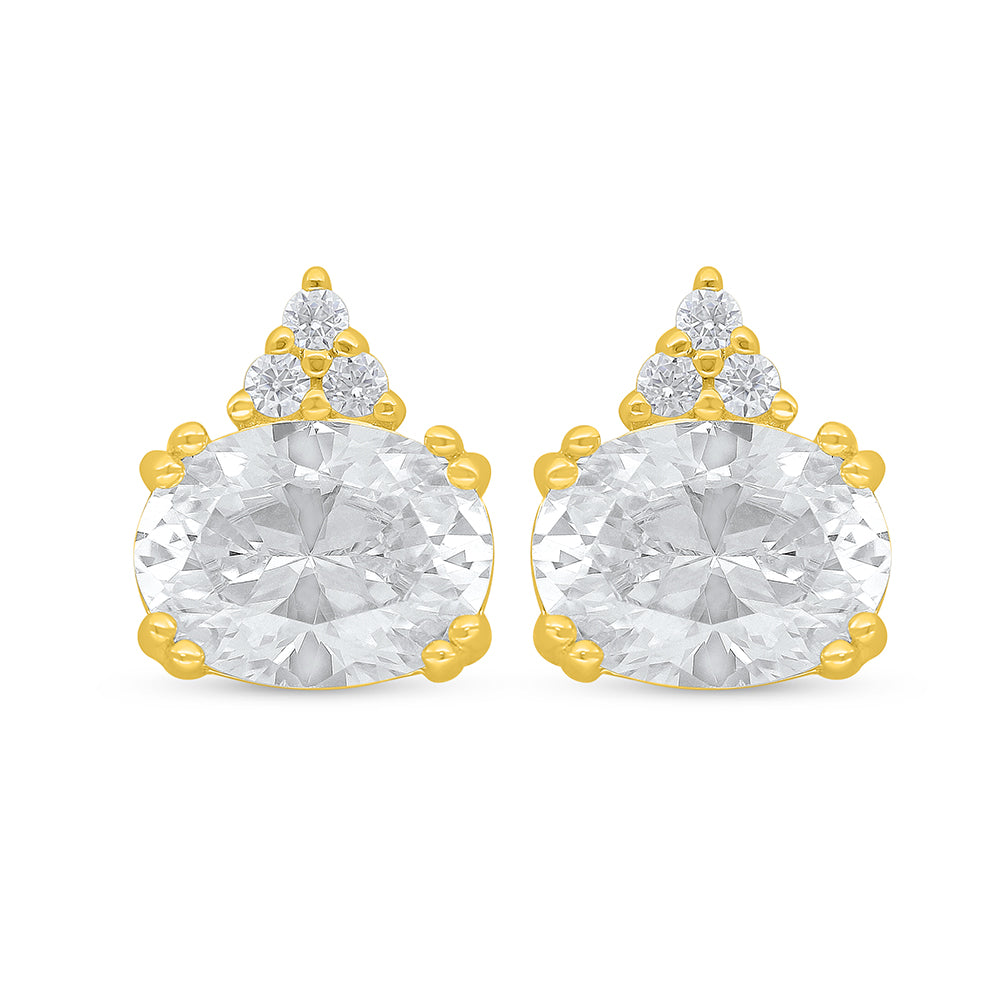 اقراط من الفضة الخالصة عيار 925 مطلية ذهبي مرصعة فص ابيض