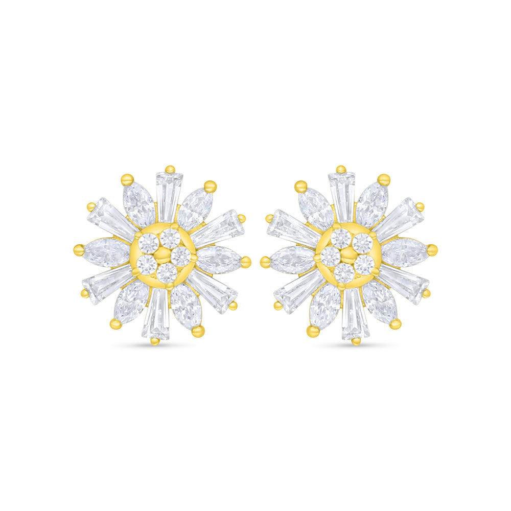 Sterling Silver 925 Earring Golden Plated Embedded With White Zircon