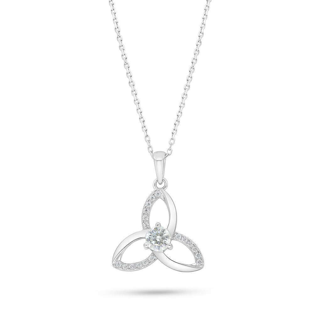 Sterling Silver 925 Necklace Rhodium Plated Embedded With Diamond Zircon And White Zircon