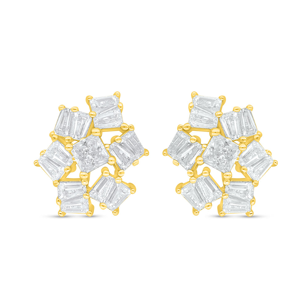 اقراط من الفضة الخالصة عيار 925 مطلية ذهبي مرصعة فص ابيض