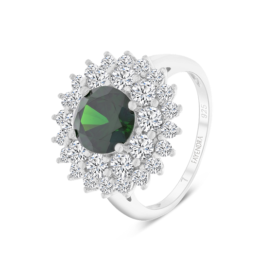 Sterling Silver 925 Ring Rhodium Plated Embedded With Emerald