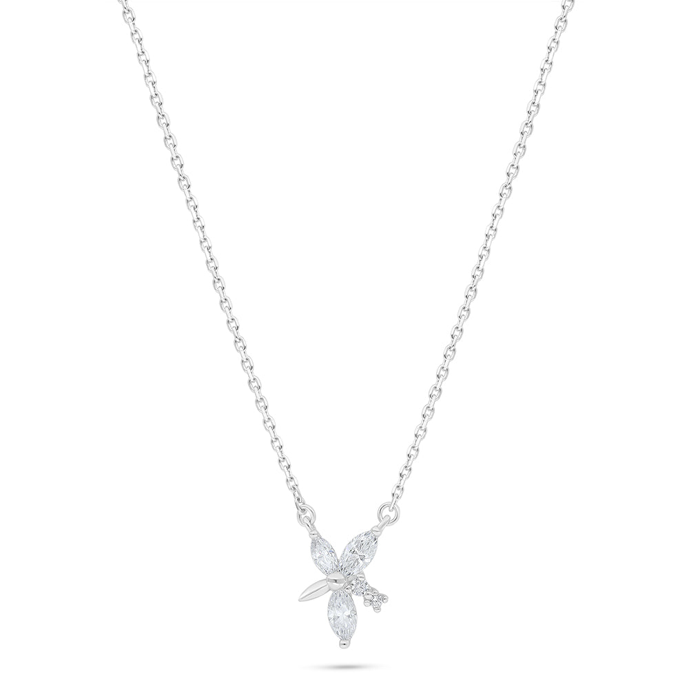 Sterling Silver 925 Necklace Rhodium Plated Embedded With White Zircon