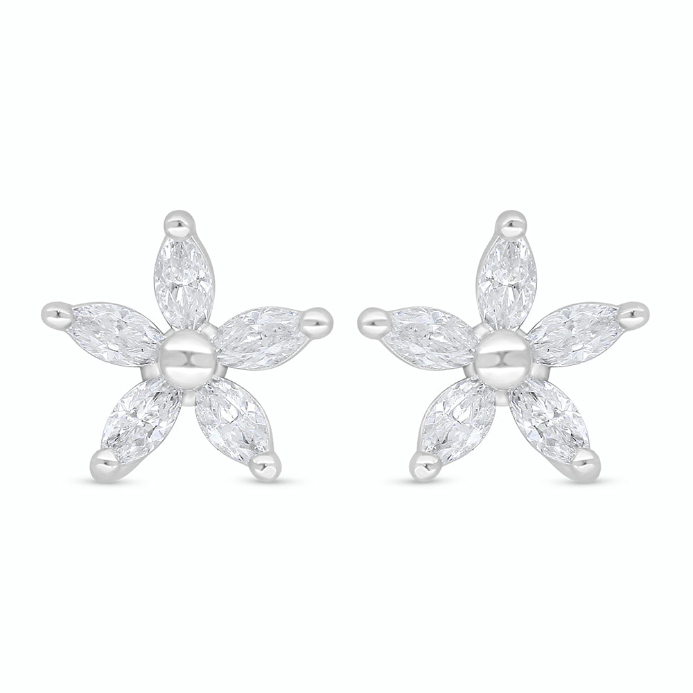 Sterling Silver 925 Earring Rhodium Plated Embedded With White Zircon