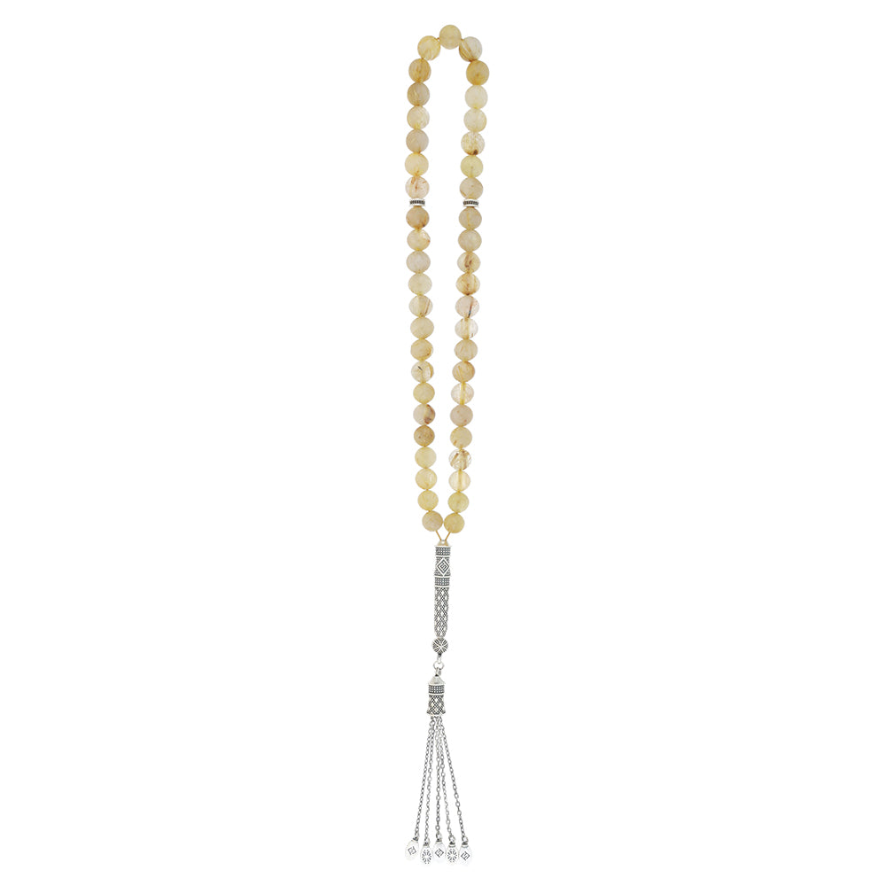 Natural Rutile Round Bead Rosary with 33 handmade prayer beads and a decorative tassel.