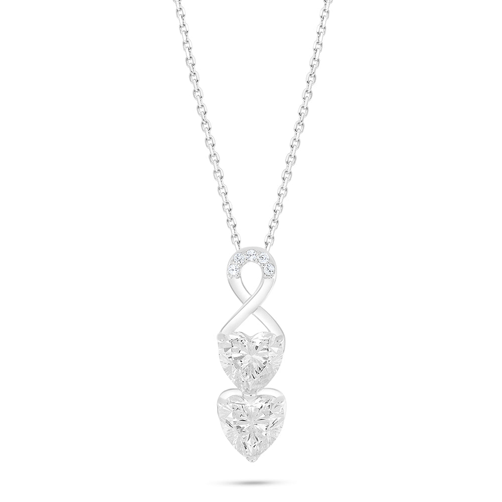 Sterling Silver 925 Necklace Rhodium Plated Embedded With White Zircon