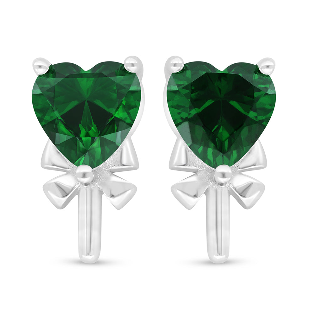 Sterling Silver 925 Earring Rhodium Plated Embedded With Emerald Zircon