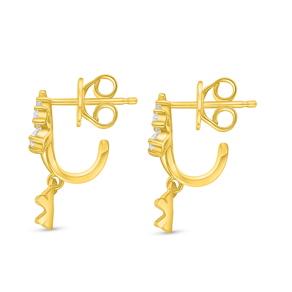 اقراط من الفضة الخالصة عيار 925 مطلي ذهبي مرصع فص ابيض