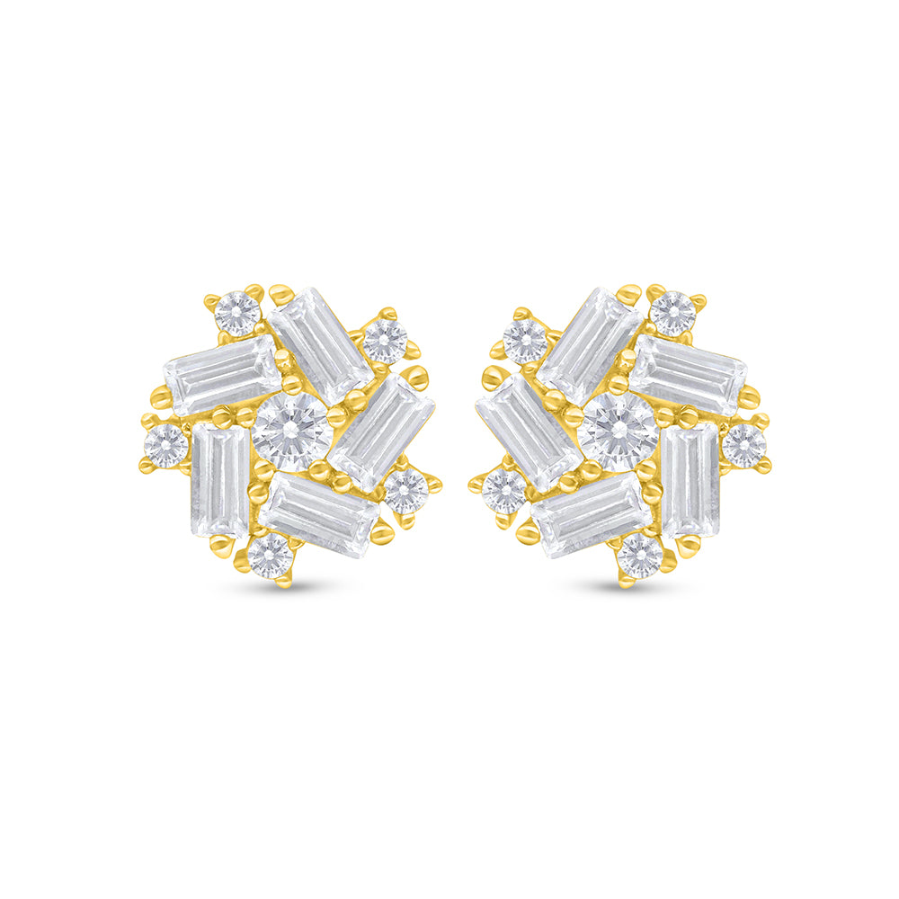 Sterling Silver 925 Earring Golden Plated Embedded With White Zircon