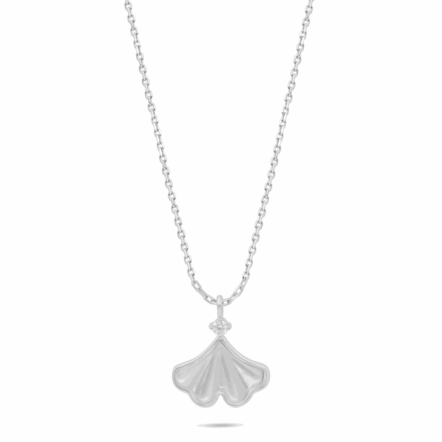 Sterling Silver 925 Necklace Rhodium Plated Embedded With White Shell And White Zircon