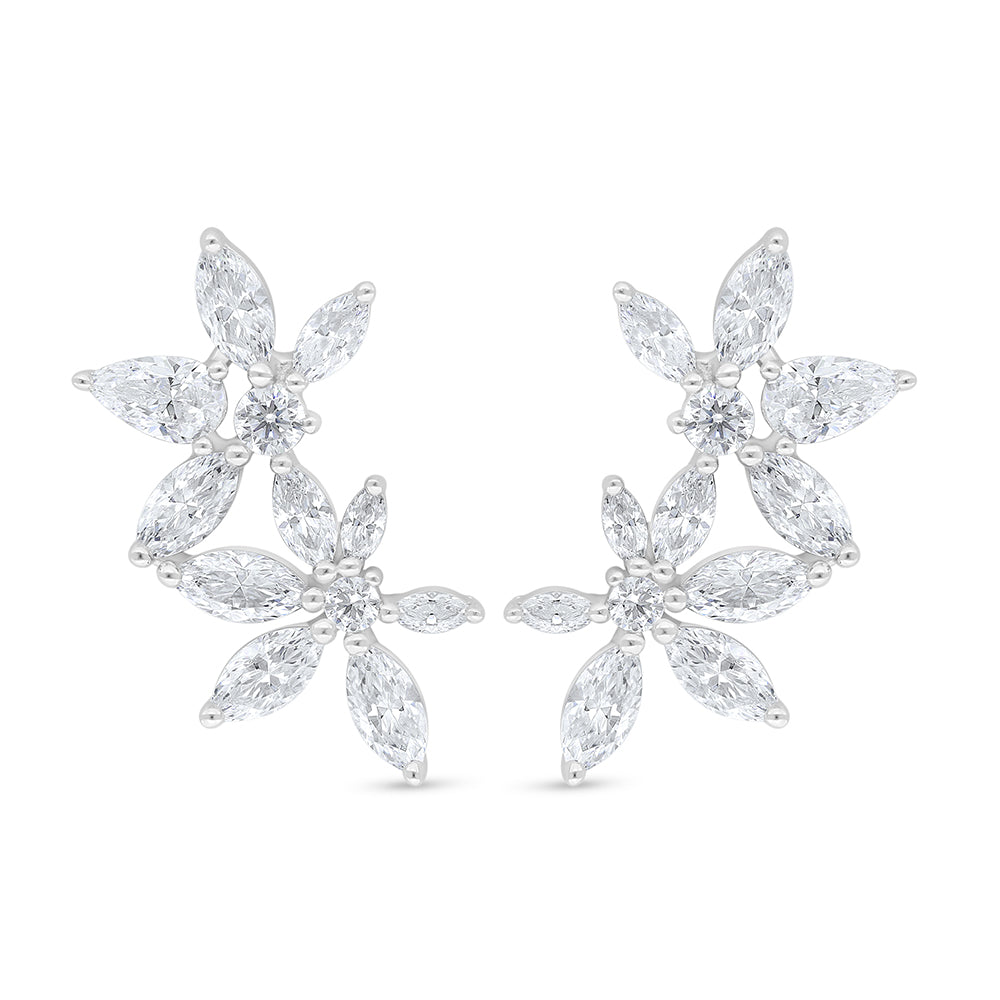 Sterling Silver 925 Earring Rhodium Plated Embedded With White Zircon