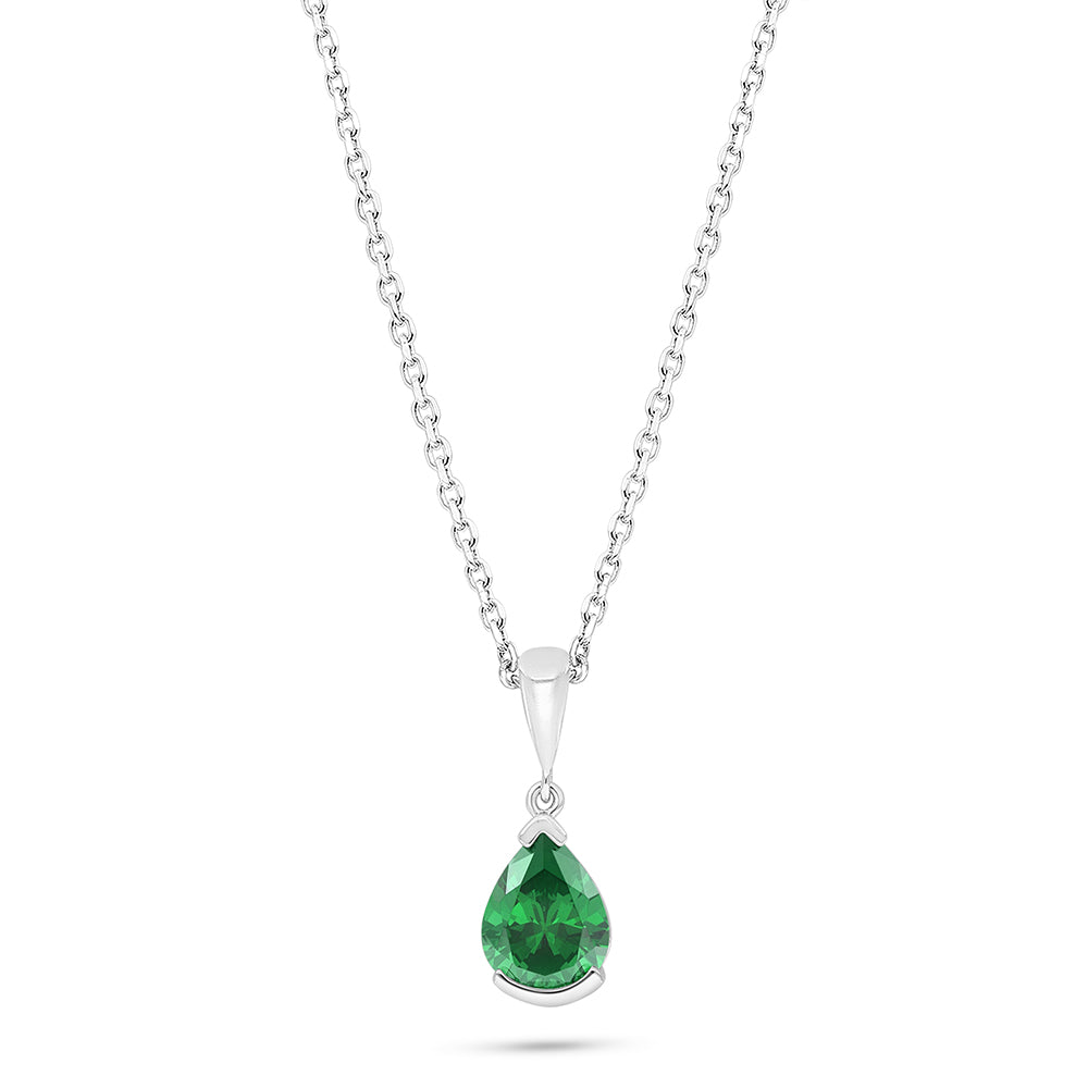 Sterling Silver 925 Necklace Rhodium Plated Embedded With Emerald Zircon