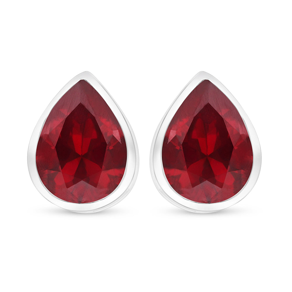 Sterling Silver 925 Earring Rhodium Plated Embedded With Ruby Corundum