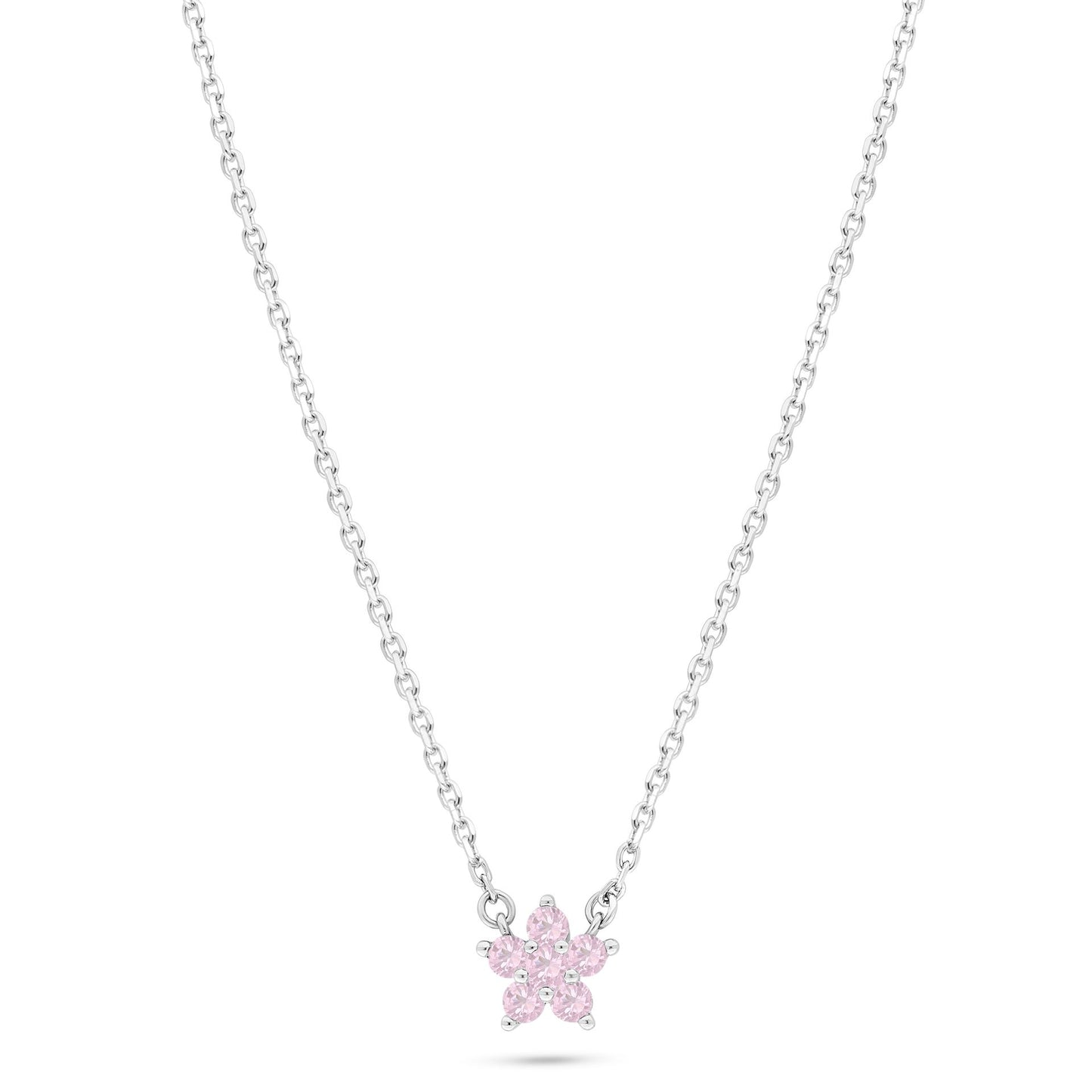Sterling Silver 925 Necklace Rhodium Plated Embedded With Pink Zircon