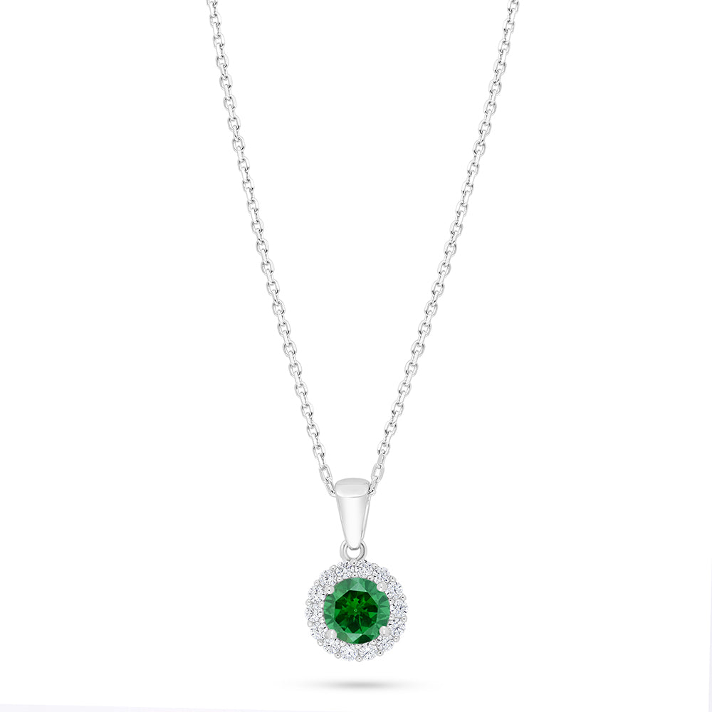 Sterling Silver 925 Necklace Rhodium Plated Embedded With Emerald Zircon And White Zircon