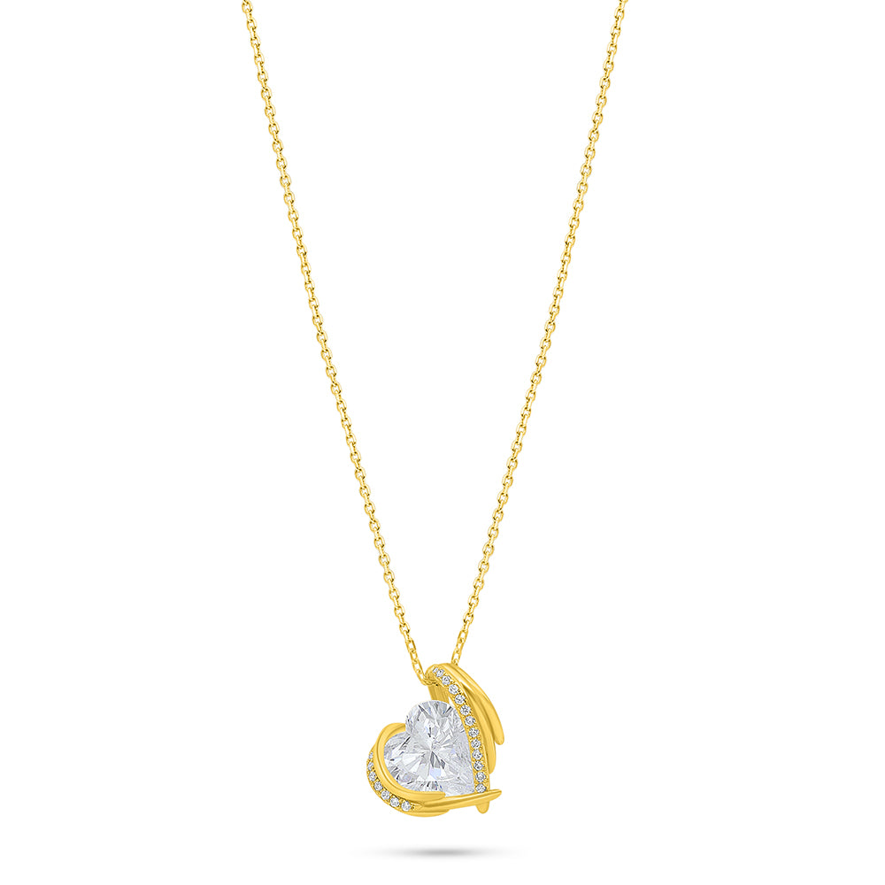 Sterling Silver 925 Necklace Golden Plated Embedded With White Zircon
