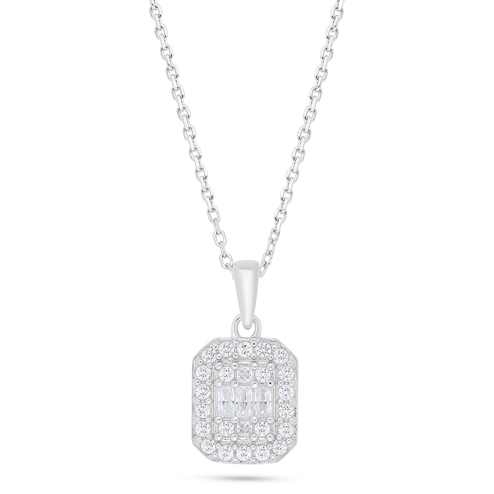 Sterling Silver 925 Necklace Rhodium Plated Embedded With White Zircon