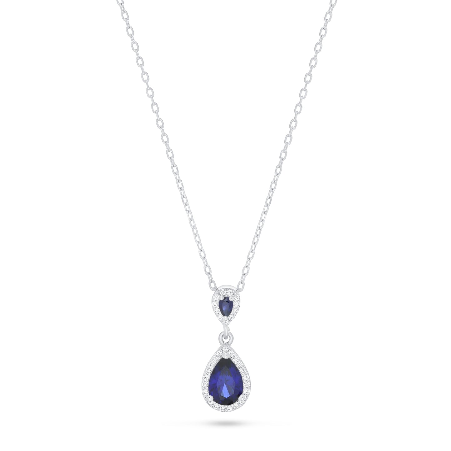 Sterling Silver 925 Necklace Rhodium Plated Embedded With Sapphire Corundum And White Zircon