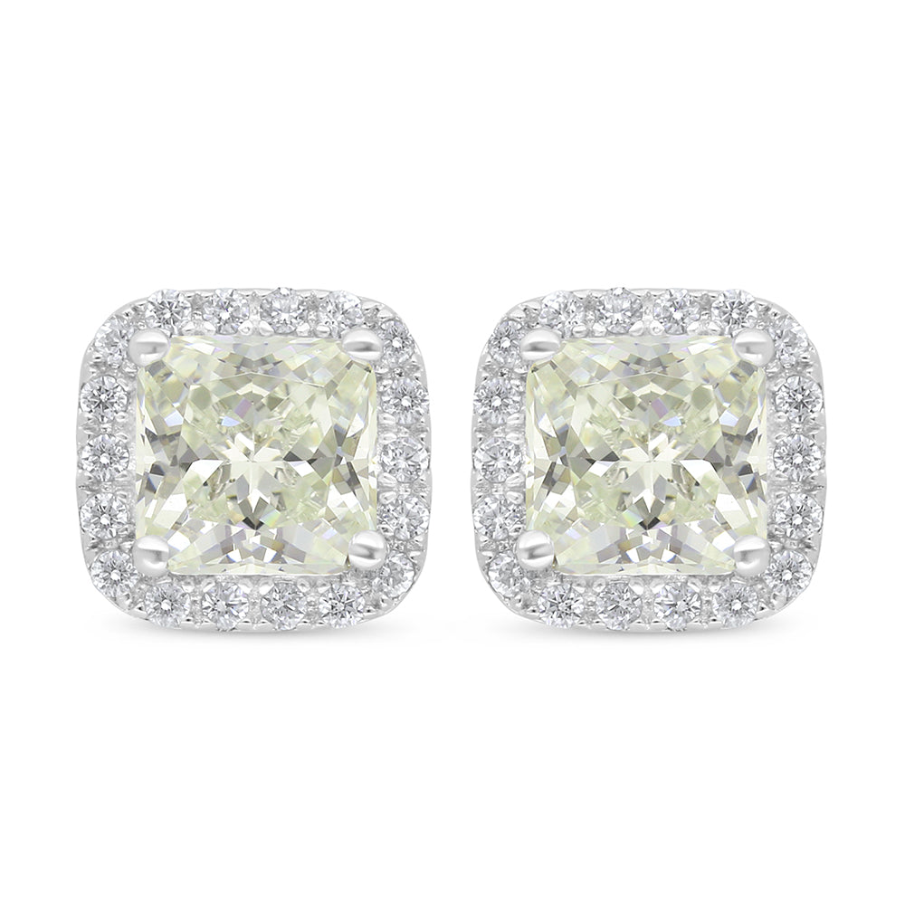 Sterling Silver 925 Earring Rhodium Plated Embedded With Diamond Zircon And White Zircon
