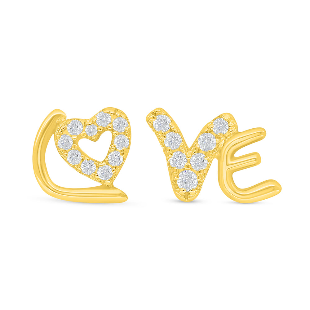 Sterling Silver 925 Earring Golden Plated Embedded With White Zircon