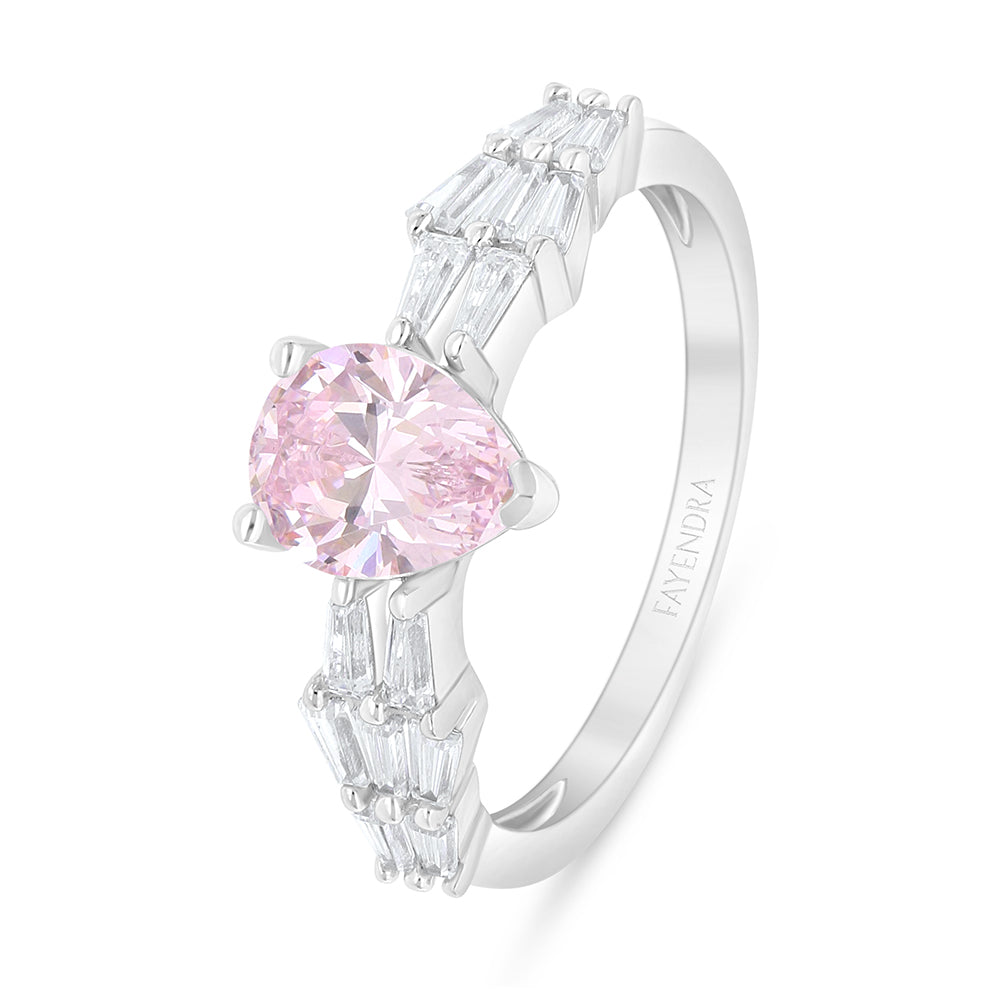 Ring Rhodium Plated Embedded with White Zircon featuring a pink gemstone and elegant stone accents.