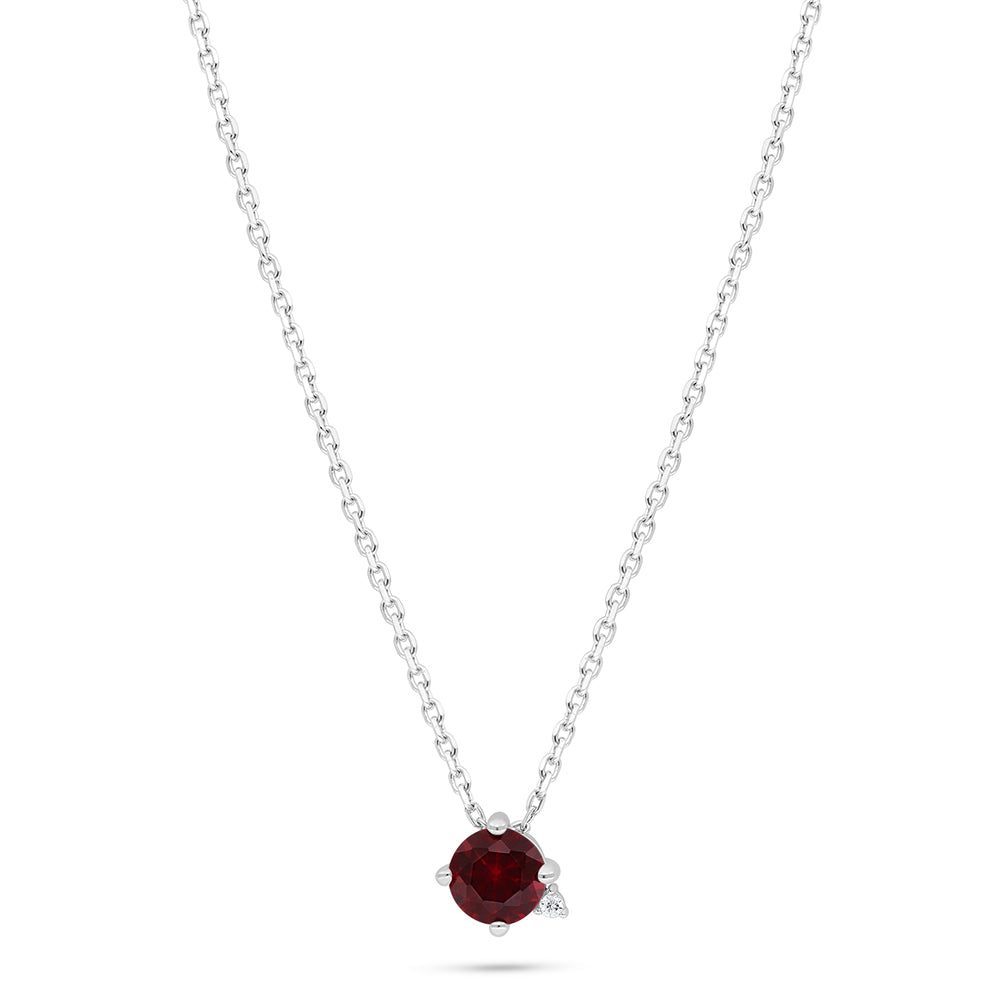 Sterling Silver 925 Necklace Rhodium Plated Embedded With Ruby Corundum And White Zircon