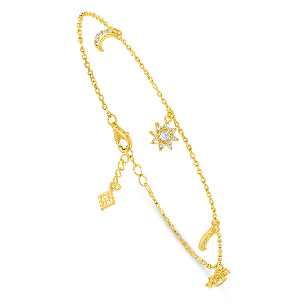 Sterling Silver 925 Bracelet Golden Plated Embedded With White Zircon